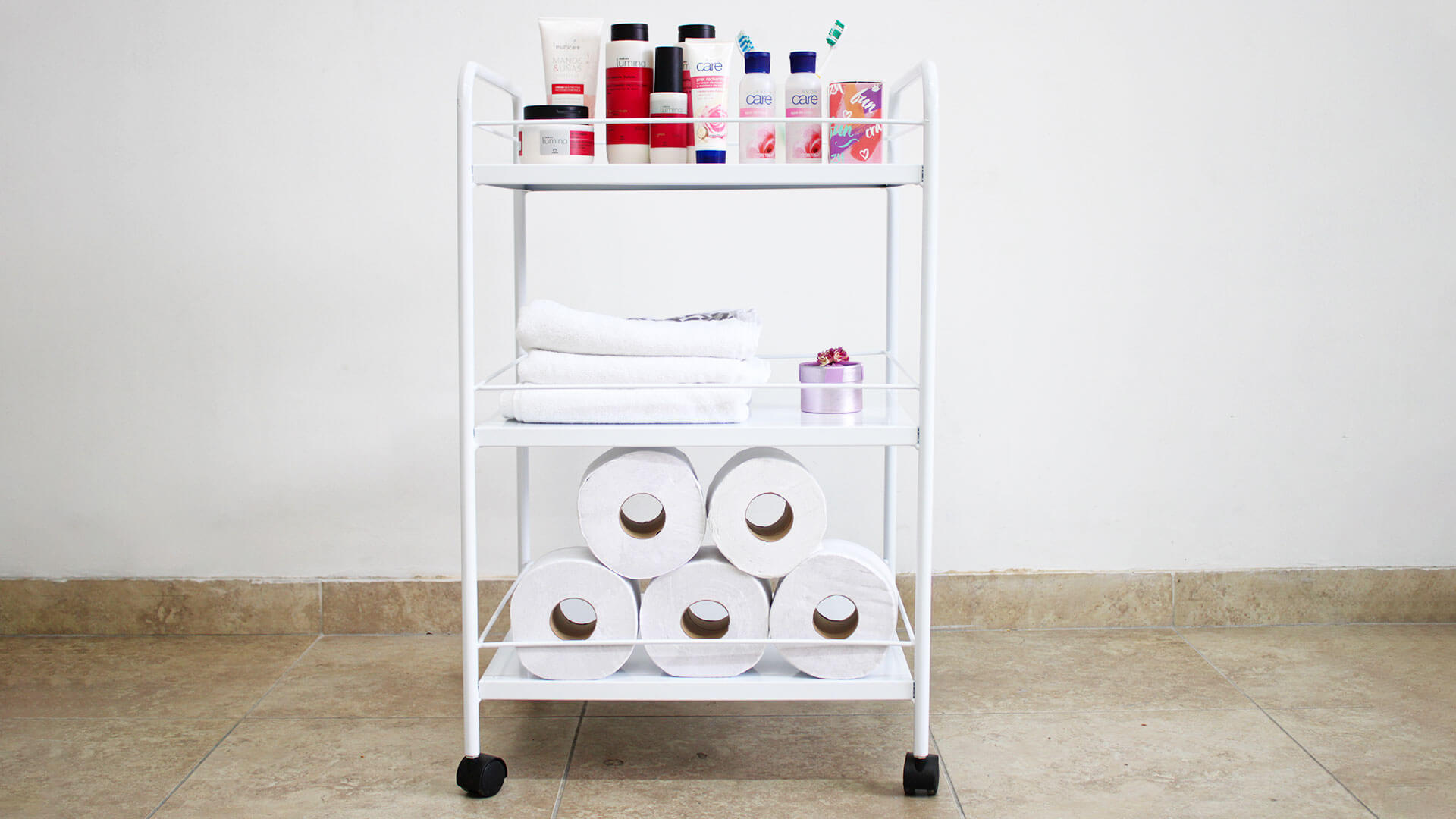 Carro auxiliar baño Mesa blanca multiuso para el baño